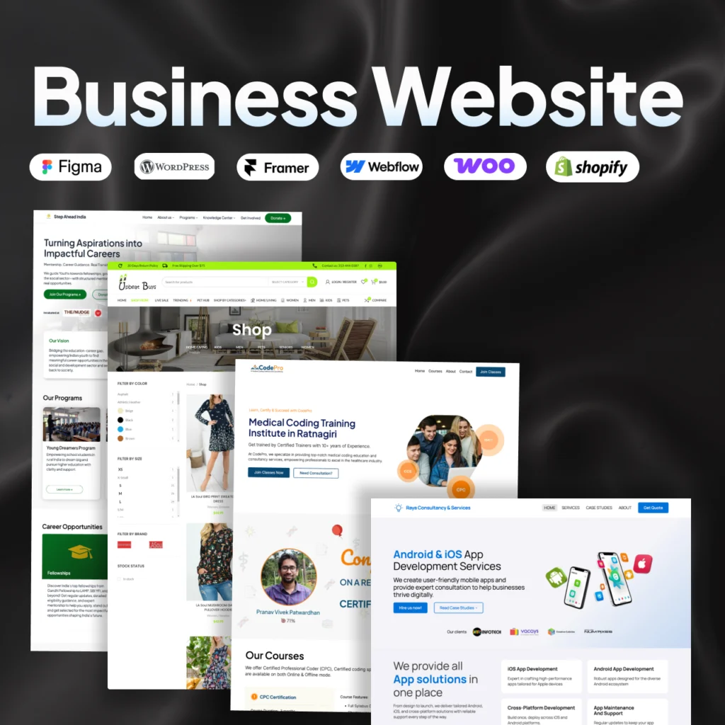 Get Business Website Build in WordPress Framer Webflow shopify woocommerce figma